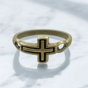 Brass Cross Ring Band Cutout Vintage Religious Minimalist Christian Jewelry 7.5